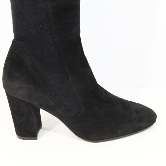 Stuart Weitzman Knee High Boots sz 7 Women Black Suede Heel Pull on Livia - Picture 3 of 16